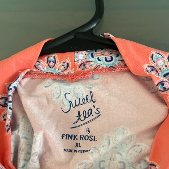 Sweet Teas by Pink Rose X-Large tunic top sleeveless pink blue floral pattern - Picture 7 of 7